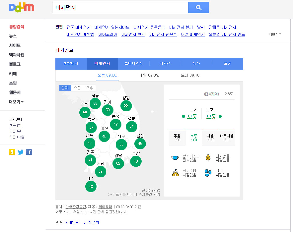 국내외 사이트들의 미세먼지 수치 차이 | 인스티즈