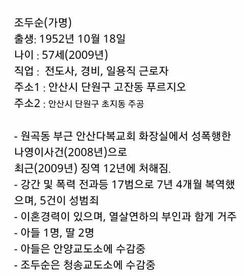 너네 조두순이 가명인거 알고있어?? | 인스티즈